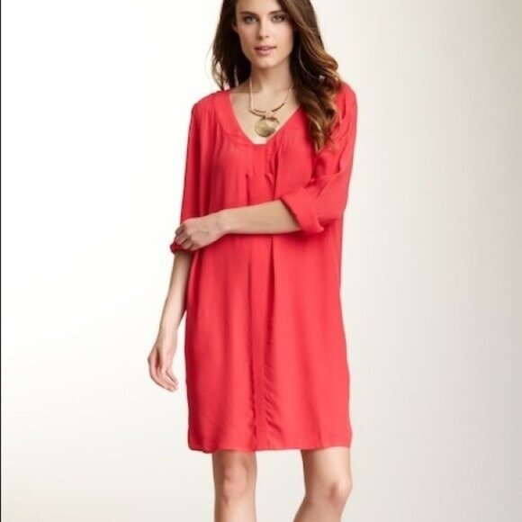 BCBGMAXAZRIA Dress Womens Extra Small Levin Red Mini Shift Tunic Long Sleeve NWT - Picture 1 of 10